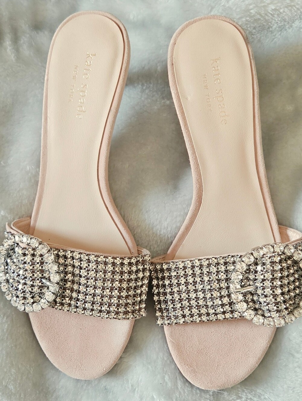 kate spade Blush Pink Crystal Buckle Slide Mules